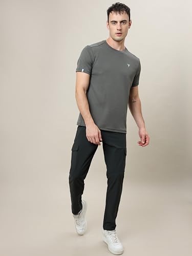 Image of TECHNOSPORT Men's Slim Fit Polyester Activewear Sports T-Shirt with Moisture-Wicking Comfort for Workout, Running & Gym
