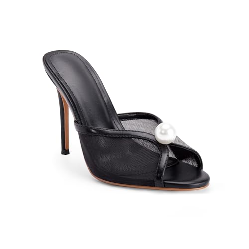 Image of Mesh Mule Heels for Women with 4 Inch Stiletto Heel