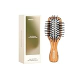 RHOS ミニヘアブラシ レディース メンズ キッズ トラベルサイズ ハンドバッグ ポケット バックパック用 小型クッション パドルブラシ ソフトブラシ付き ミニデタングラー ブラシ すべての髪タイプ用 (1パック-オリーブウッド)