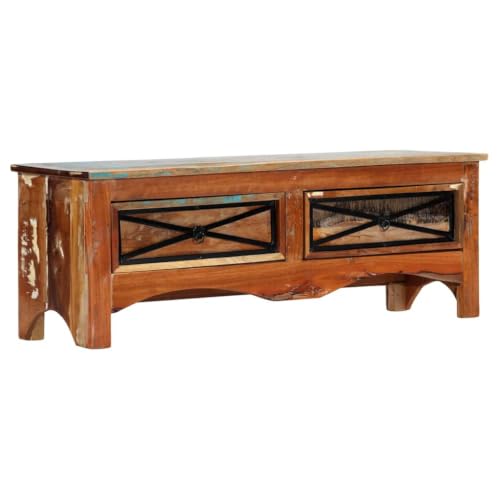 GBCDSWBR Retro TV Stand, Reclaimed Wood Media Cabinet, 2-Drawer Storage