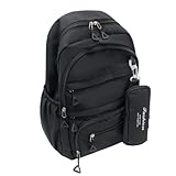 Mochila Versátil Unissex Escolar Trabalho e Dia a Dia - Design Moderno Mochila Escolar Feminina Masculina Tactel Notebook Juvenil Acompanha Estojo (PRETO)