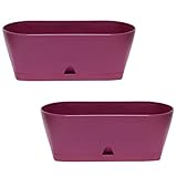 2X Blumenkasten Balkonkasten Pflanztopf für Garten Balkon und Tischdeko mit Wasserauffangschale Lila/Innenbereich