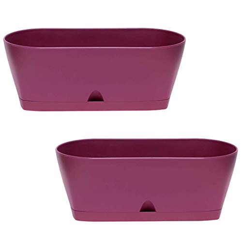 2X Blumenkasten Balkonkasten Pflanztopf für Garten Balkon und Tischdeko mit Wasserauffangschale Lila/Innenbereich