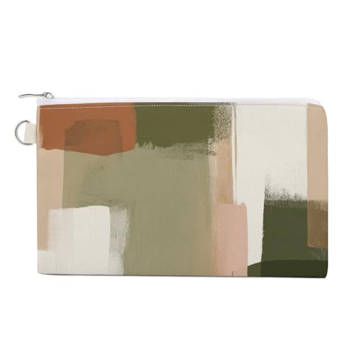 Cartera de lona, minimalista, geométrico, verde oliva, beige, textura, monedero, monedero con cremallera, pequeña bolsa de cosméticos