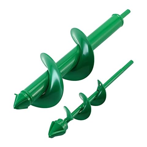 VUDECO Garden Auger Drill Bit for Planting 2 PCS, Bulb Planter Tool, Auger Post Hole Digger, Easy Garden Drill Auger Bit Planting, Spiral Drill Bit, Earth Planting Auger for Cordless Drill - Green Cover