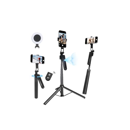 Extendable Auto Face Tracking Tripod for iPhone with Light, No App, 360° Rotation Selfie Stick for...