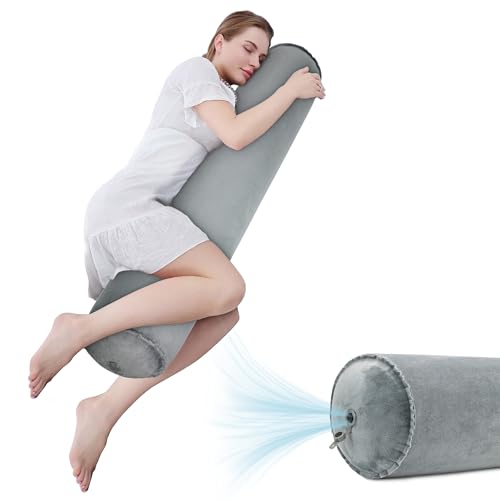 EULANT Inflatable Body Pillow for Adults 47inch Inflatable Travel Body Pillow for Sleep Long Hug Pillow Bolster Pillow for Sleeping Back(Gray)