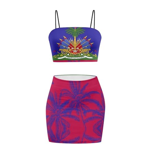 Image of Biyejit Women's 2 Piece Summer Outfits Spaghetti Strap Crop Tops and Bodycon Mini Skirt Dress Set Plus Size S-4XL