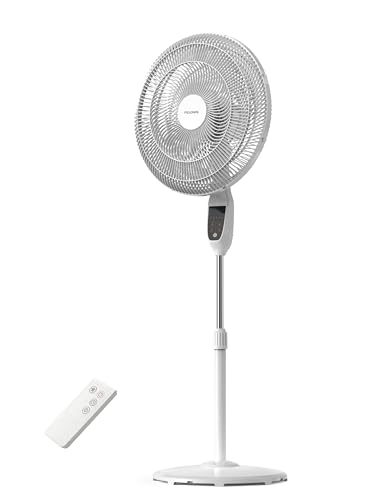 Image of PELONIS 18 inch 5-Blade Adjustable Oscillating Pedestal Fan with Remote, White | White Standing Fan with 90 Oscillation and 24 Tilt, 5-Speeds, 4 Modes, Eco Control, 7-Hr Timer for Living Room and Office