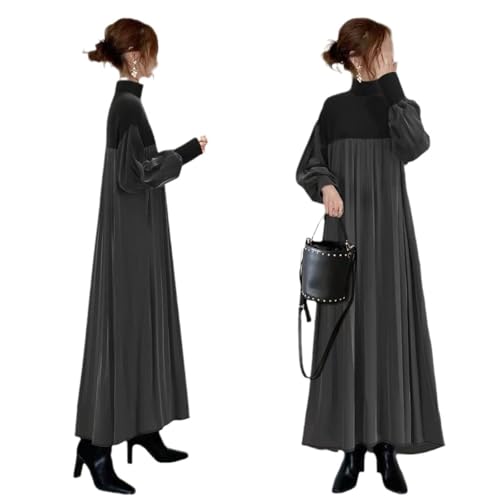 [Laxewzul] ワンピース レディース 秋冬 ロング ドレス プリーツ 保温 体型カバー 可愛い 着痩せ 長袖 通勤 20代 30代 40代 50代 L グレー - Laxewzul - 商品画像