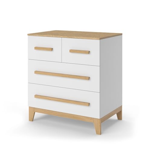 VitaliSpa Kommode Malia, Kommodenschrank, Weiß/Eiche, 80 x 88 cm mit 4 Schubladen