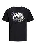 JACK & JONES Camiseta Hombre Impreso Cuello Redondo Camiseta, Negro, M