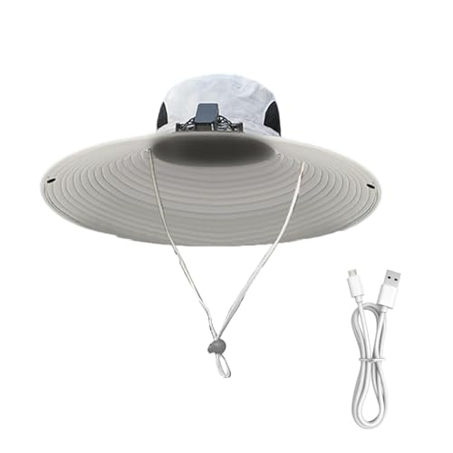 Chapeau de pêche à large bord avec ventilateur solaire rechargeable pour homme