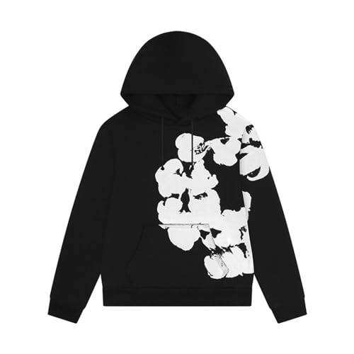 Unisex Denim T Hoodie Herren mit Blumenmuster Langarm Harajuku College Style Kapuzenpullover Streetwear Y2K Hip Hop Kapuzenpulli Sport Kapuzenjacke Taschen Outdoor Freizeit Pullover Sweatshirt Rosa xl