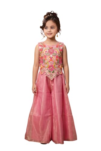 Image of Girls Art Silk Embroidered Kurta & Sharara Set | Festive & Wedding Traditional Outfit | Ethnic Wear for Kids | Stylish Sharara Suit Set