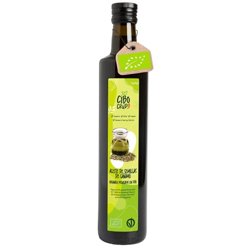 Aceite de Cañamo Bio - 500ml. Aceite de Semilla de Cañamo 100% Puro y Vegano. Prensado en Frío y Virgen. Para la Cara Cabello Sazonar o para Masajes de Belleza.