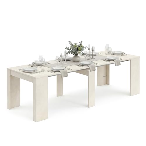 duehome | Mesa de Comedor, Consola, Mesa Extensible, Mesa para Salon, Recibidor o Cocina, Acabado en Microcemento Beige, Modelo Denis, Medidas: 50-235 cm (Largo) x 90 cm (Ancho) x 78 cm (Alto)