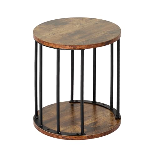 HDANI Taburete Redondo de Madera para niños y Adultos, peldaños pequeños, Antideslizante, para Cocina, baño, jardín y Dormitorio, 30 x 30 x 34 cm (MarrÓn RÚstico y Negro, 30×30×34cm)