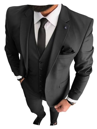 Image of 3 Pieces Business Mens Suit Notch Lapel Blazer Formal Wedding Groom Pants Tux Vest Tuxedos