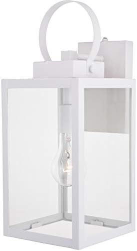 VAXCEL Medinah 17.25 in. H 1-Light Textured White Dusk to Dawn Transitional Outdoor Wall Sconce, Durable Steel, Clear Glass Shade, LED Compatible, Use for Exterior Porch Patio Front Door or Garage