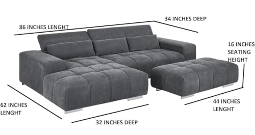 Image of Royale Hand Tufted Seven (3+2+2) Seater Elegant Wooden Base Sofa In Wide Extravagant Fabric, Gives Luxurious Look For Home /Living Room /Office /Guest Room /Hotels, Black