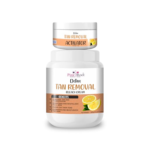 Image of Pink Root Detan Tan Removal Bleach Cream with Activator 1kg, helps in removing tan & gives instant fairness