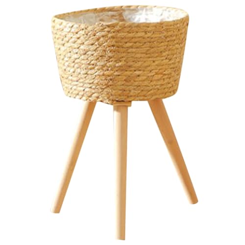 Yardwe Jardinera De Piso Estante De Decoración De Jardín Taburete De Flor De Planta Soporte De La Planta De Ratán Cestas De Mimbre con Patas Macetero Marco Decorativo Ronda De Madera