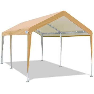 ADVANCE OUTDOOR Adjustable 10x20 ft Heavy Duty Carport Car Canopy Garage Boat Shelter Party Tent, Adjustable Height from 9.5 ft to 11 ft, Beige