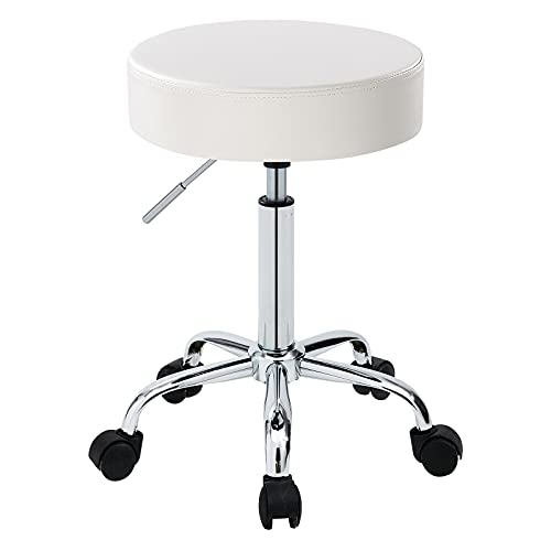 DUHOME 410 Height Adjustable Swivel Rolling Chair Massage Medical Clinic Tattoo Spa Salon Stool with Wheels (White)