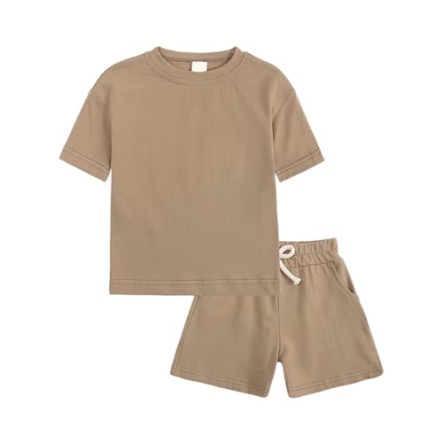 Liittle Girls' Summer Outfit Toddler 2 Piece Solid Comfy Sets Baby Short Sleeve Tshirt and Elastic Waist Shorts Kids Clothing