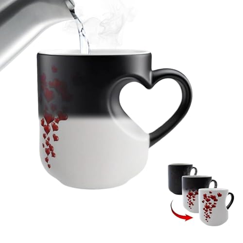 Yplkm Taza Mágica Con Forma De Corazón, 325 Ml, Taza De Café De Cerámica Que Cambia De Color Con Corazón, Tazas De Cerámica Con Asa, Tazas De Café Para Té, Agua, Regalos Románticos Para Parejas