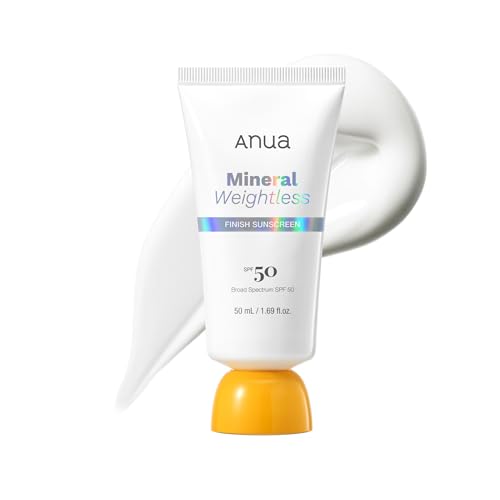 Image of Anua Mineral Weightless Finish Sunscreen SPF 50, Broad Spectrum, Zinc-Based for Sensitive Skin, Lightweight Hydrating Lotion Texture, Under Makeup, Korean Skincare, 1.69 fl oz