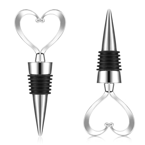 Ptwola 2pcs Wine Stoppers Beverage Bottle Sealer Heart Shape Vacuum Leak Proof Bottle Cover Outlet Cap with Silicone Reusable Wine Corks Personalised Champagne Stopper Keep Fresh Wine Accessories