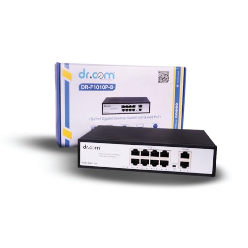 Image of dr.com 10 Port Gigabit PoE Switch with 8 PoE Ports and 2 Uplink Ports 10 /100 /1000 Mbps 120W Power IEEE 802.3af /at for CCTV IP Camera Network Switch Plug and Play Metal Body Black