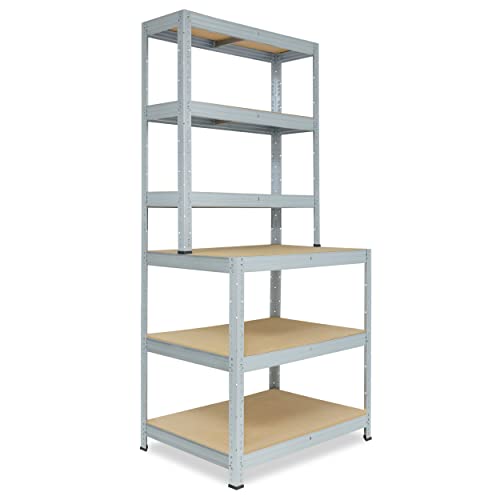shelfplaza® 190x100x60cm Profi Werkbank Regal Schwerlast verzinkt mit 6 Böden à 166kg Tragkraft/Metall Schwerlast Steckregal Schwerlastregal Stufenregal Metall Regalsystem/Regale Lagerregale
