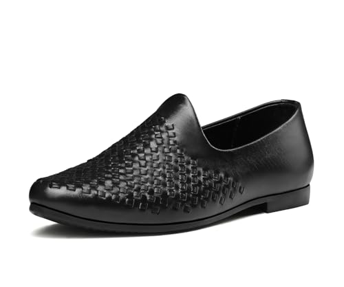 Image of LOUIS STITCH Men's Ethnic Weaved Textured Slip On Mojari's | Stylish Nagra Juti for Men | Lightweight and Comfortable Stylish Juti's and Mojari's for Kurta Pajama | LSAXNGWE