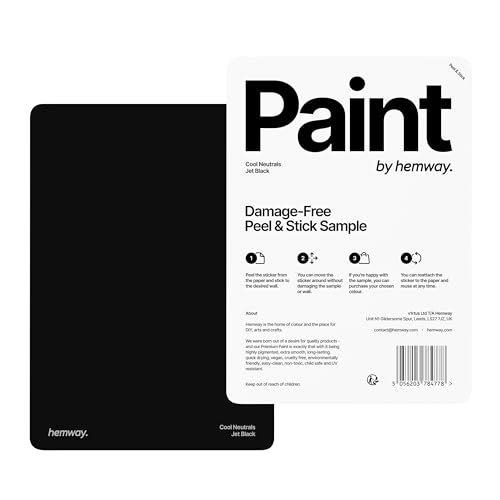 Hemway - Peel & Stick Sample for Our Exterior Paint - Jet Black | A5 Damage-Free, Accurate Colour Swatch | Test Our Matt Finishes for Exterior Decor | Easy to use and eco-friendly