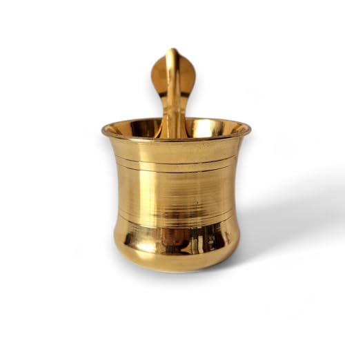 Image of Brass Panchapatra Udharini Set with Snake Head Design Udarini | Pooja Accessory for Home or Office Temple | Pooja Glass and Spoon for Charnamrit | Height : 2.5 Inch | Weight : 60 gm(Brass)