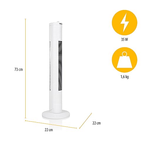 Tristar VE-5900 Turmventilator – 35 W – 73 cm Hoch – 3 Geschwindigkeitsstufen – Oszillierend 75° – Timer, Weiß