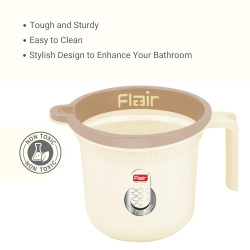 Image of FLAIR Estella Plastic Bath Mug Set of 3 - Durable, Lightweight & Stylish - Ideal for Daily Use in Bathroom & Kitchen (Beige, 1 LTR)