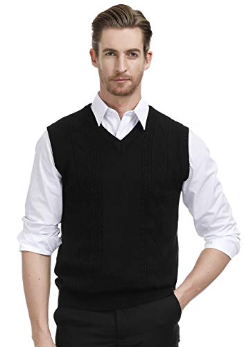 PJ PAUL JONES Men's Sweater Vest V Neck Slim Fit Cable