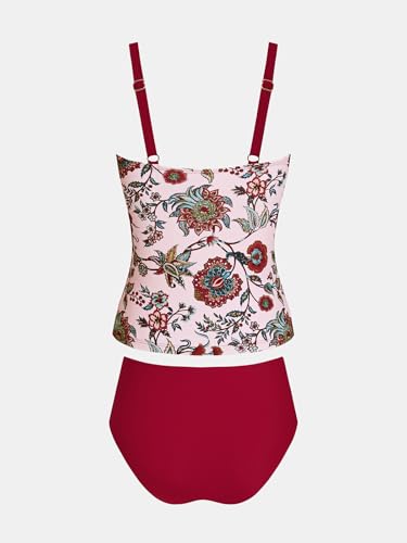 Image of CUPSHE Women's Tankini Sets Tummy Control Two Piece Swimsuit Ruching | Bathing Suit, Removable Soft Cups, Square Neck, Adjustable Straps, Full Coverage Bottom, Beach Vacation