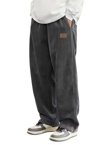 Image of Samfor Men's Comfortable Baggy Corduroy Pants | Relaxed Fit Stretch Waist Trousers for Everyday Wear | Casual Trouser for Man