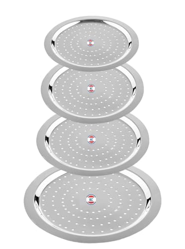 Image of KC Steel Hole Lid Cover Set, Stainless Steel Jali Plate for Utensils, Milk Cover Plate, Multipurpose Kitchen Essential, Set of 4