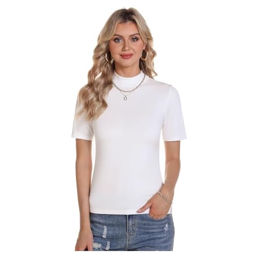 Totatuit Damen Rollkragen Pullover Frühling Sommer Strick Kurzarm Eng Mode Oberteile für Freizeit