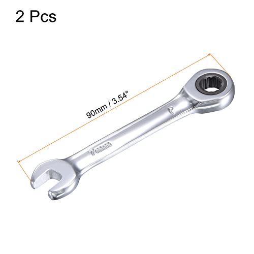 sourcing map 7mm Stubby Ratcheting Combination Wrench Metric 72 Teeth 12 Point Box Ended Tools, CR-V 2 Pcs - Image 2