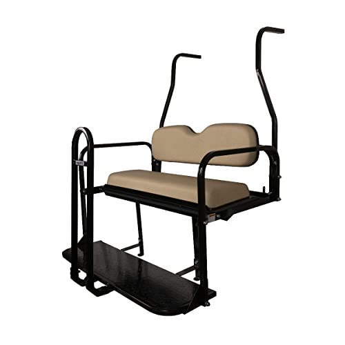 PROFX Golf Cart Rear Flip Seat Kit with Grab Bar for Club Car DS Gas & Electric Golf Carts | Buff (Beige) Cushions | Compatible with 1982-2000.5 Models