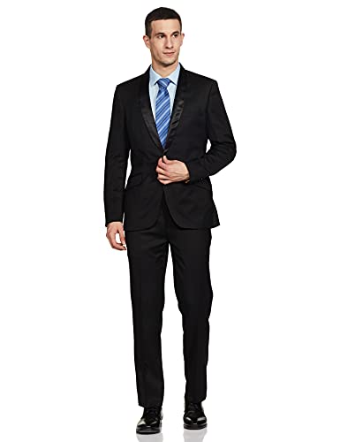 Image of Raymond Wool Blend Men's Full Sleeve Contemporary FIT Black Formal Suit