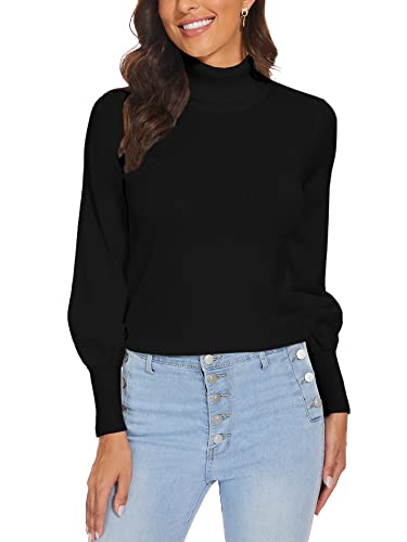 Image of Spicy Sandia Women's Turtleneck Sweaters Pullover Knit Tops | Lantern Sleeve, Basic, 2026 Fall Winter Trendy