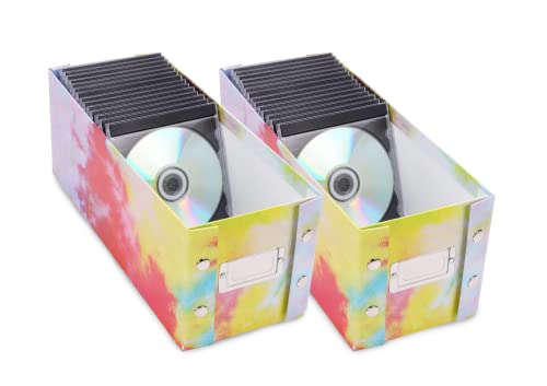 Snap-N-Store CD Storage Box - Pack of 2, Durable, 5.1 x 5.1 x 13.2 Inch Disc Holders with Lids to Store up to 330 Discs - Tie Dye